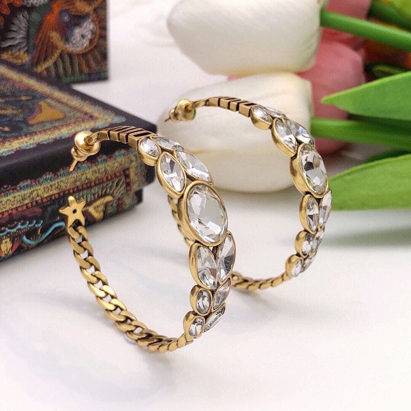 Dior Vintage Crystal Earrings - 18K Yellow Gold