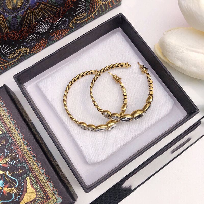 Dior Vintage Crystal Earrings - 18K Yellow Gold