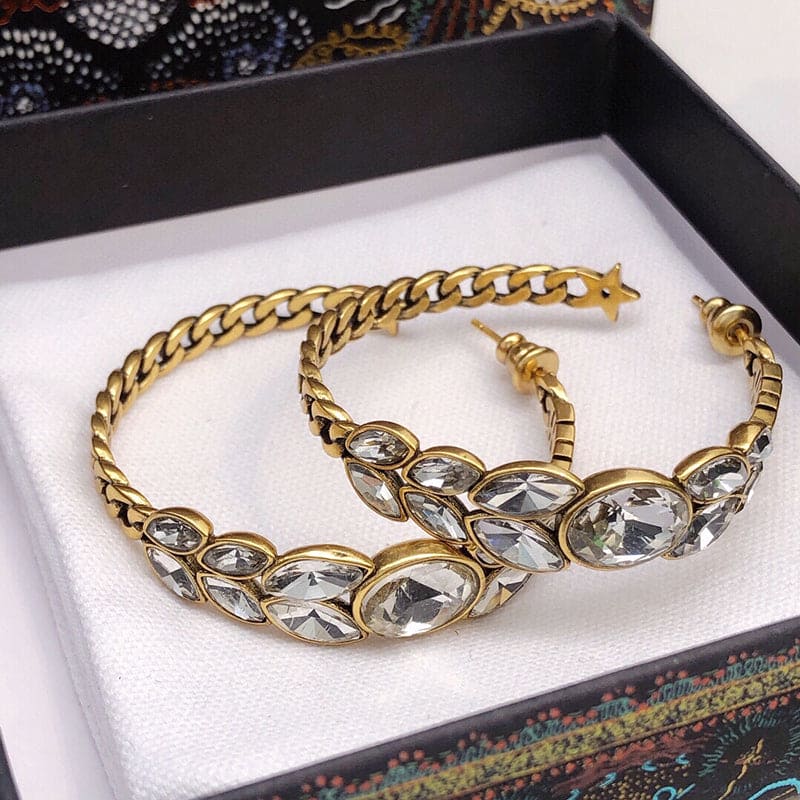 Dior Vintage Crystal Earrings - 18K Yellow Gold