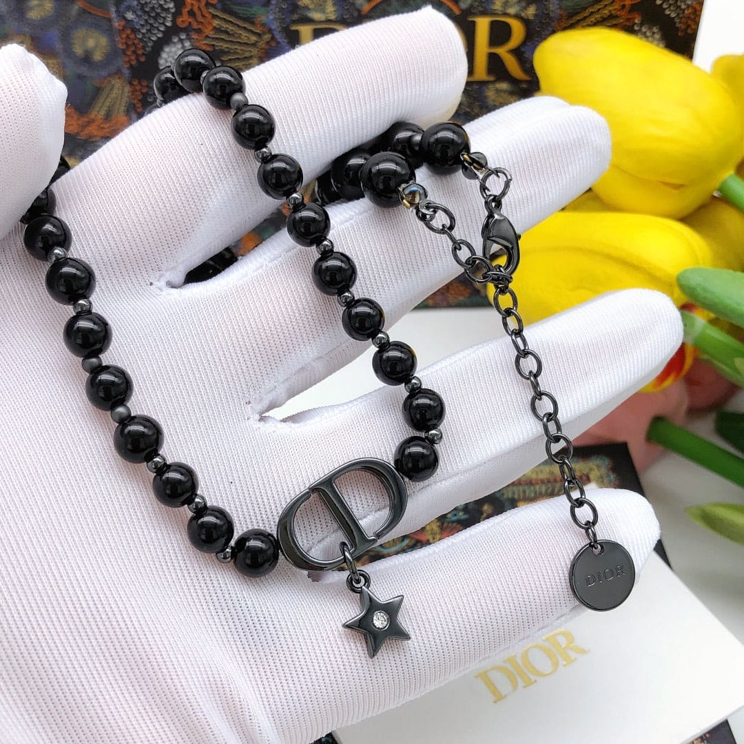 Dior Black Crystal Beads Necklace