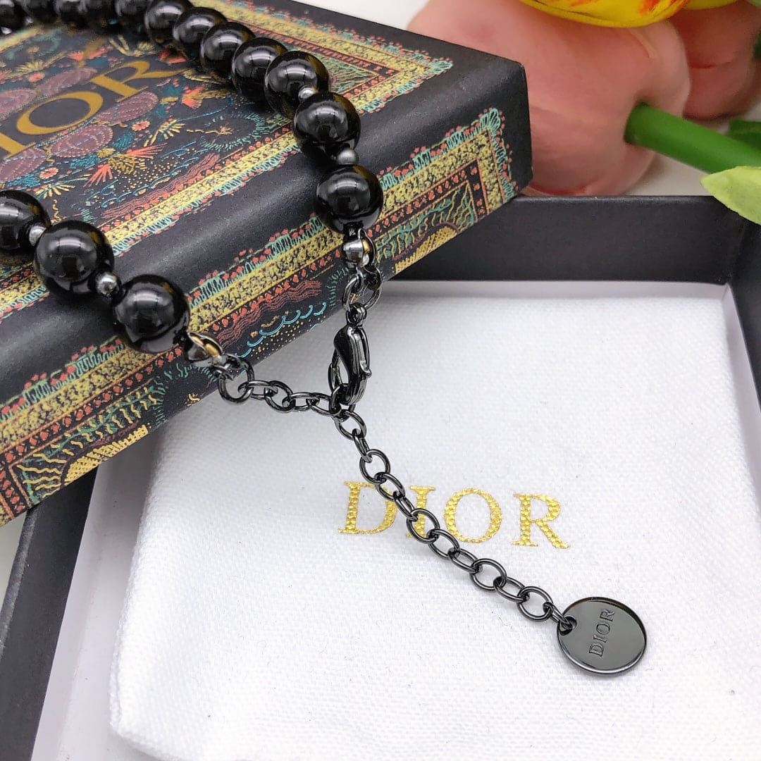 Dior Black Crystal Beads Necklace