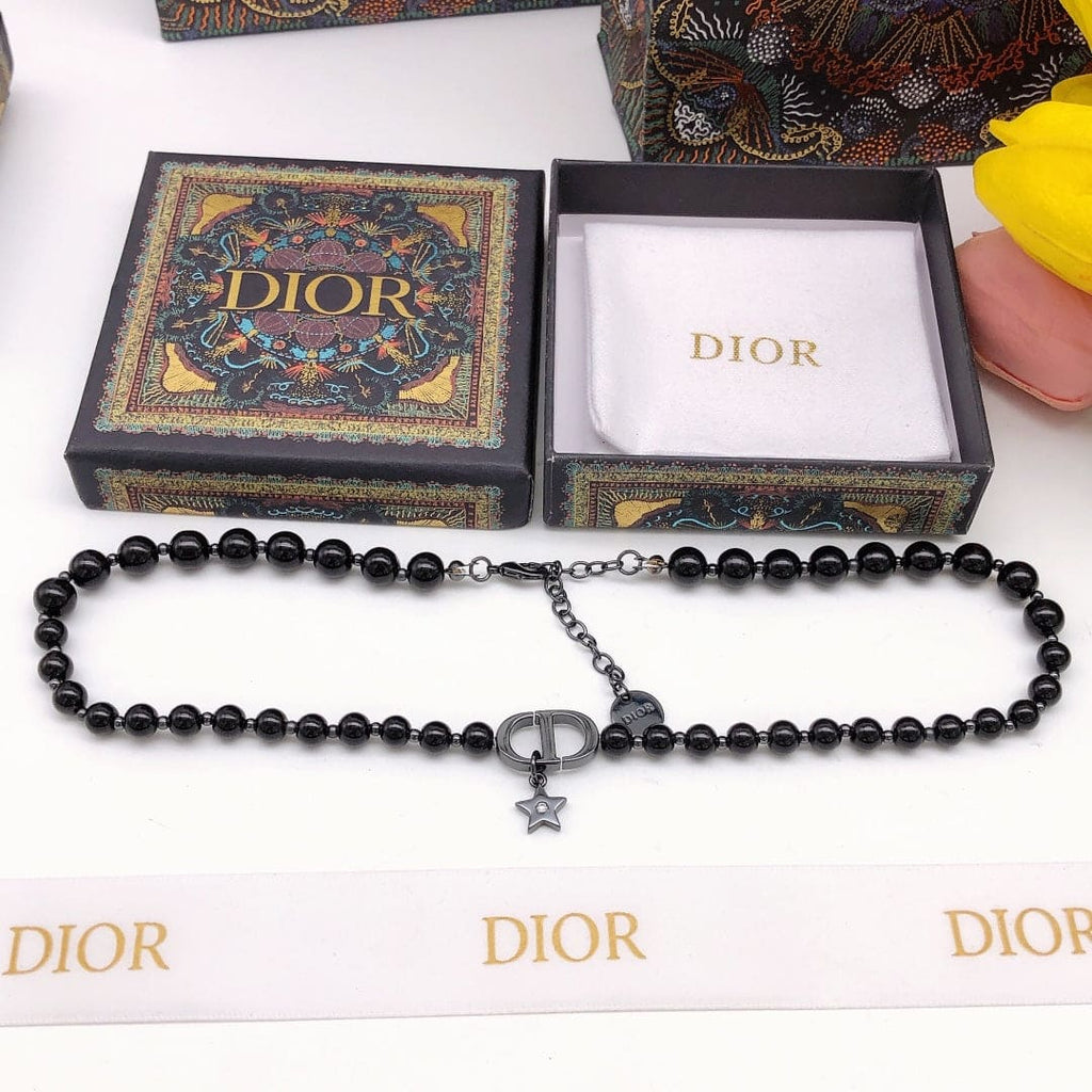 Dior Black Crystal Beads Necklace