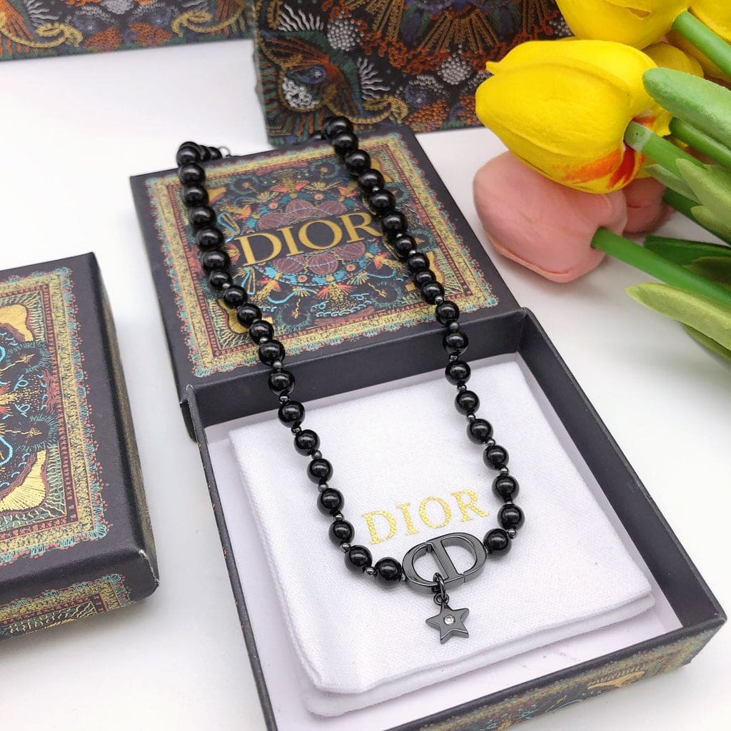 Dior Black Crystal Beads Necklace
