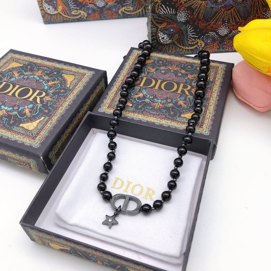 Dior Black Crystal Beads Necklace