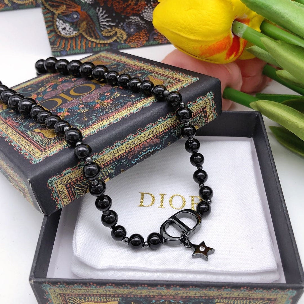 Dior Black Crystal Beads Necklace