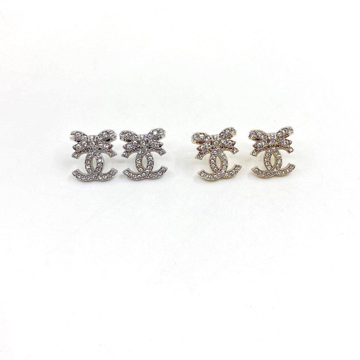Chanel Strass Bow Stud Earrings - 18K Yellow Gold