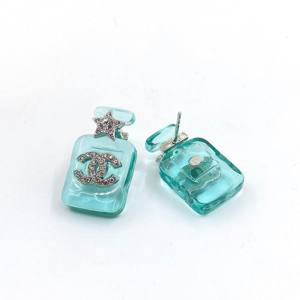 Chanel Perfume Blue Bottle Earrings - 18K White Gold