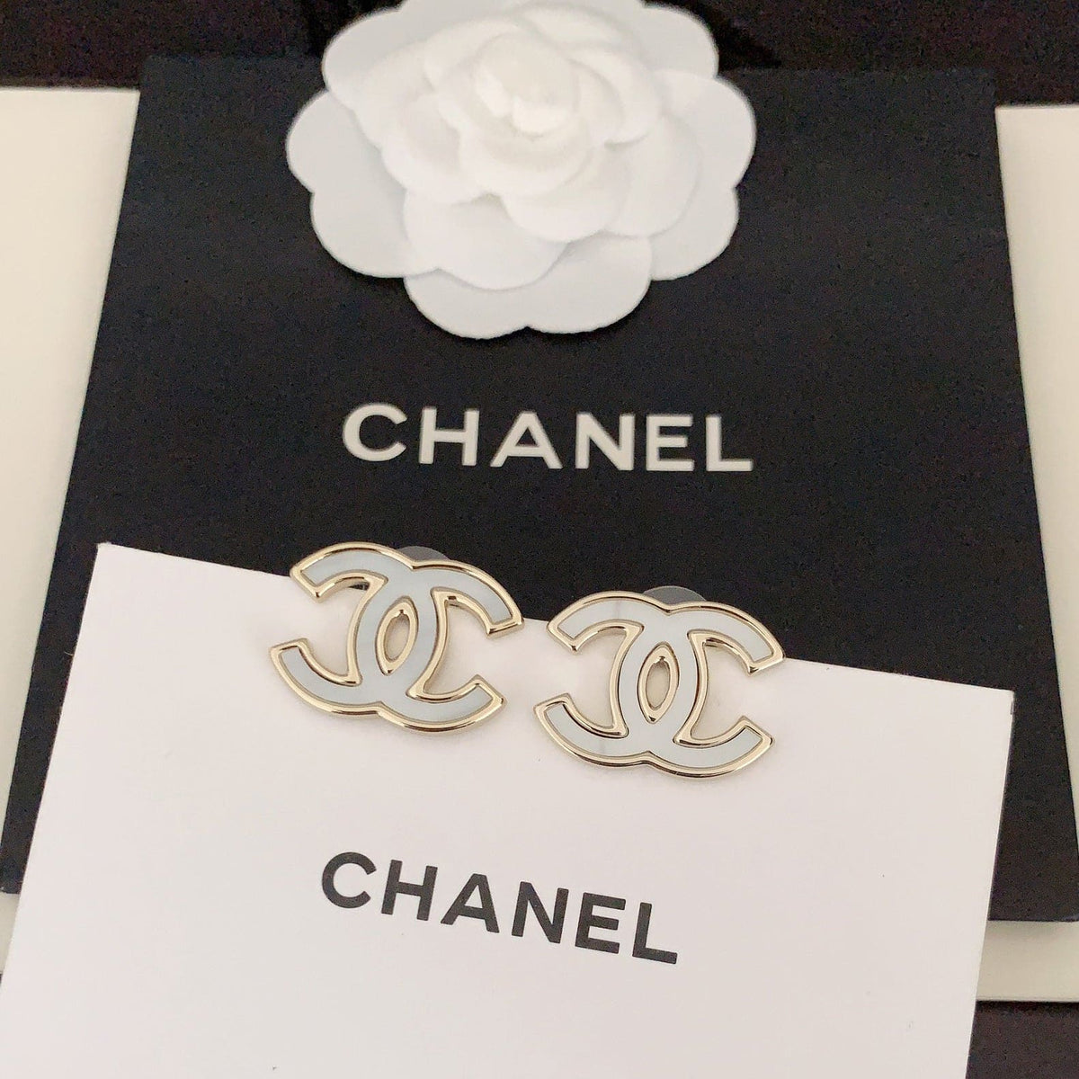 Chanel Black & White Earrings - 18K Yellow Gold