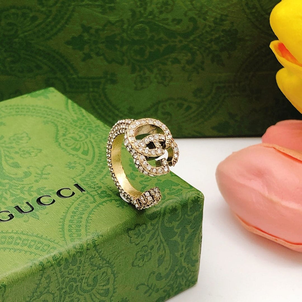 Gucci Double G Crystal Ring - 18K Yellow Gold