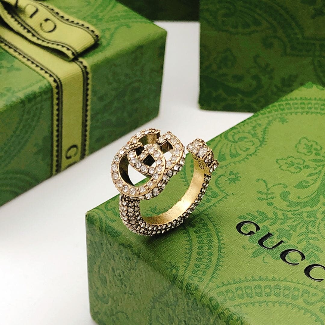 Gucci Double G Crystal Ring - 18K Yellow Gold