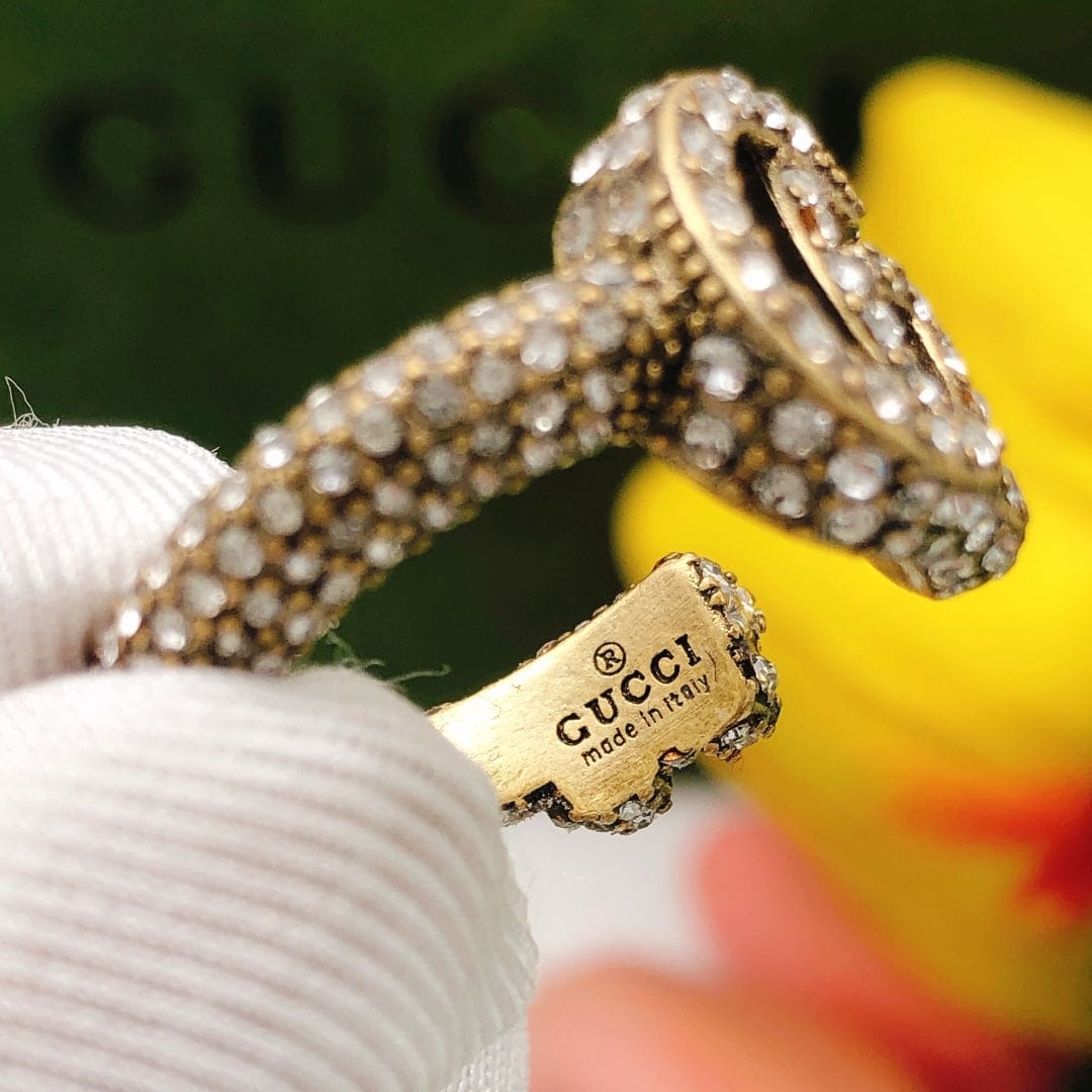Gucci Double G Crystal Ring - 18K Yellow Gold