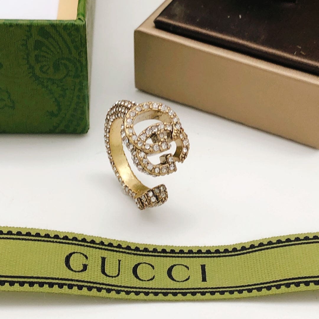 Gucci Double G Crystal Ring - 18K Yellow Gold