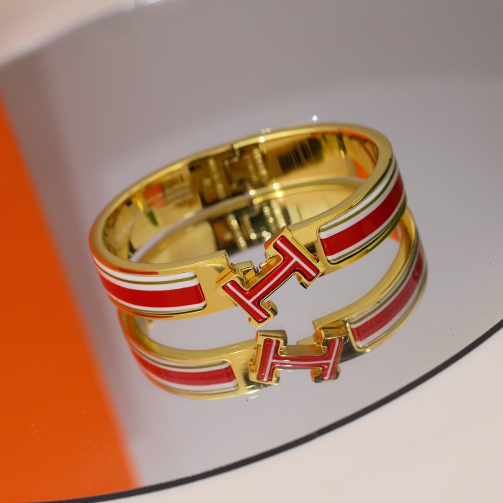 Hermes Clic H Red & White Bracelet