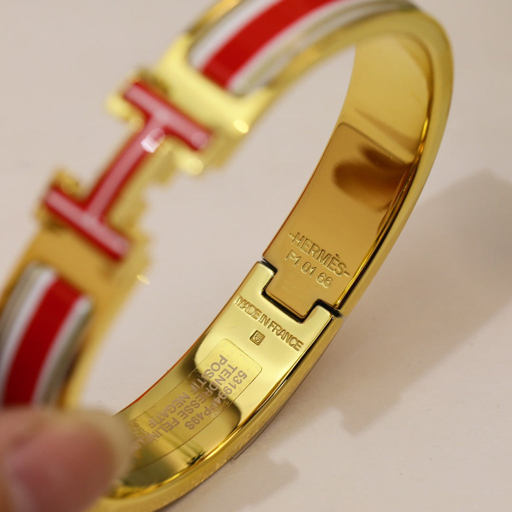 Hermes Clic H Red & White Bracelet