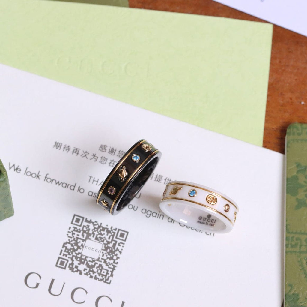 Gucci Double G Icon With Gemstones Corundum Ring - 18K Yellow Gold