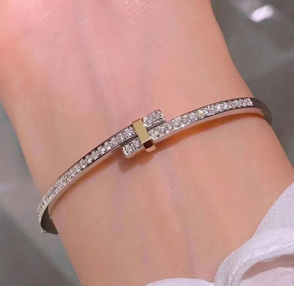 Tiffany Edge Hinged Bypass Bangle Bracelet - 18K White Gold