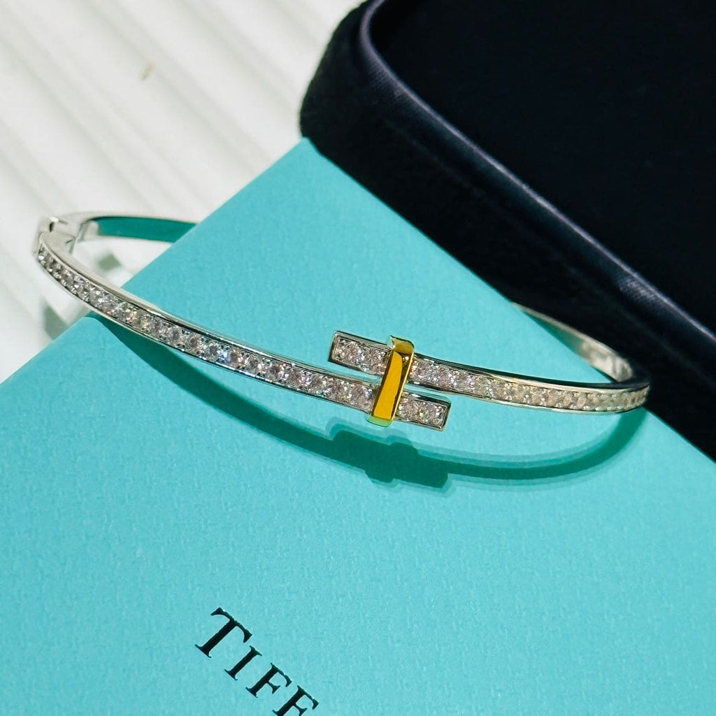 Tiffany Edge Hinged Bypass Bangle Bracelet - 18K White Gold