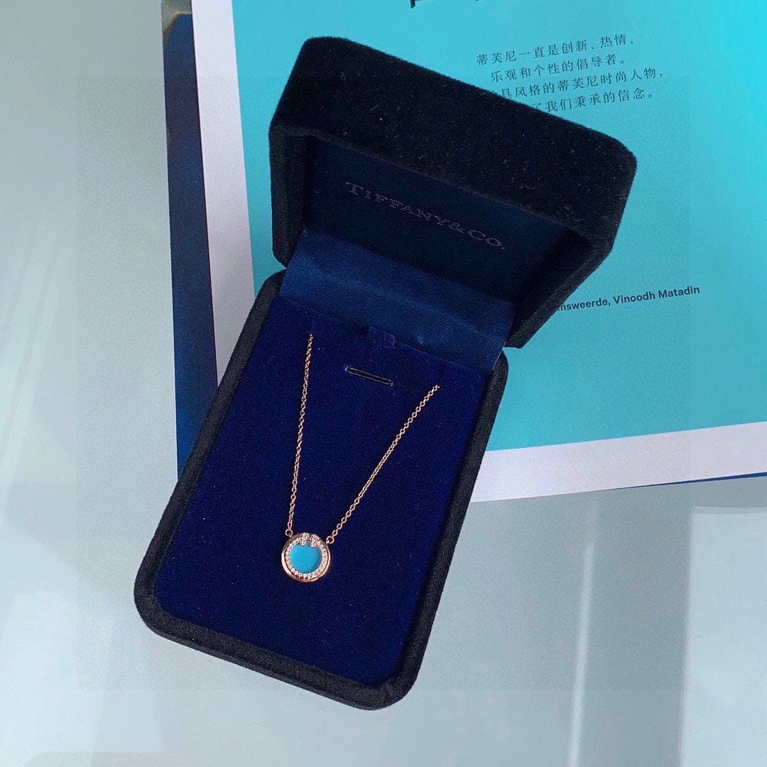 Tiffany Diamond & Turquoise Circle Pendant Necklace