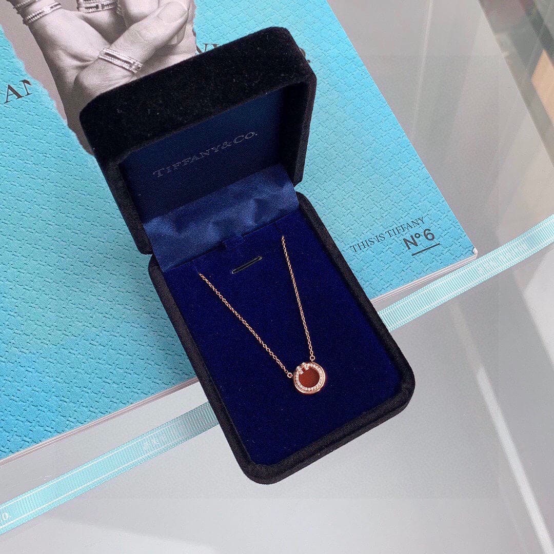 Tiffany Diamond & Turquoise Circle Pendant Necklace