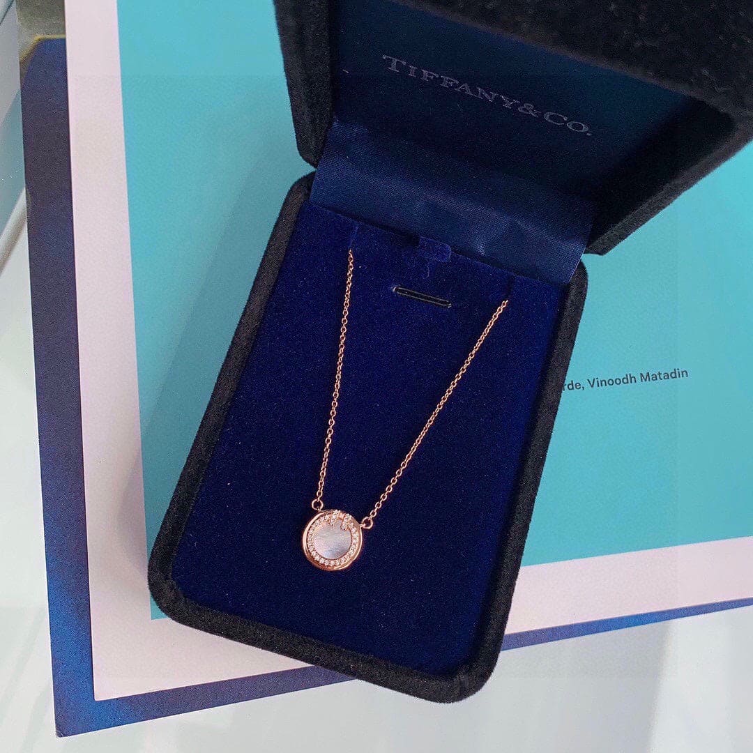 Tiffany Diamond & Turquoise Circle Pendant Necklace