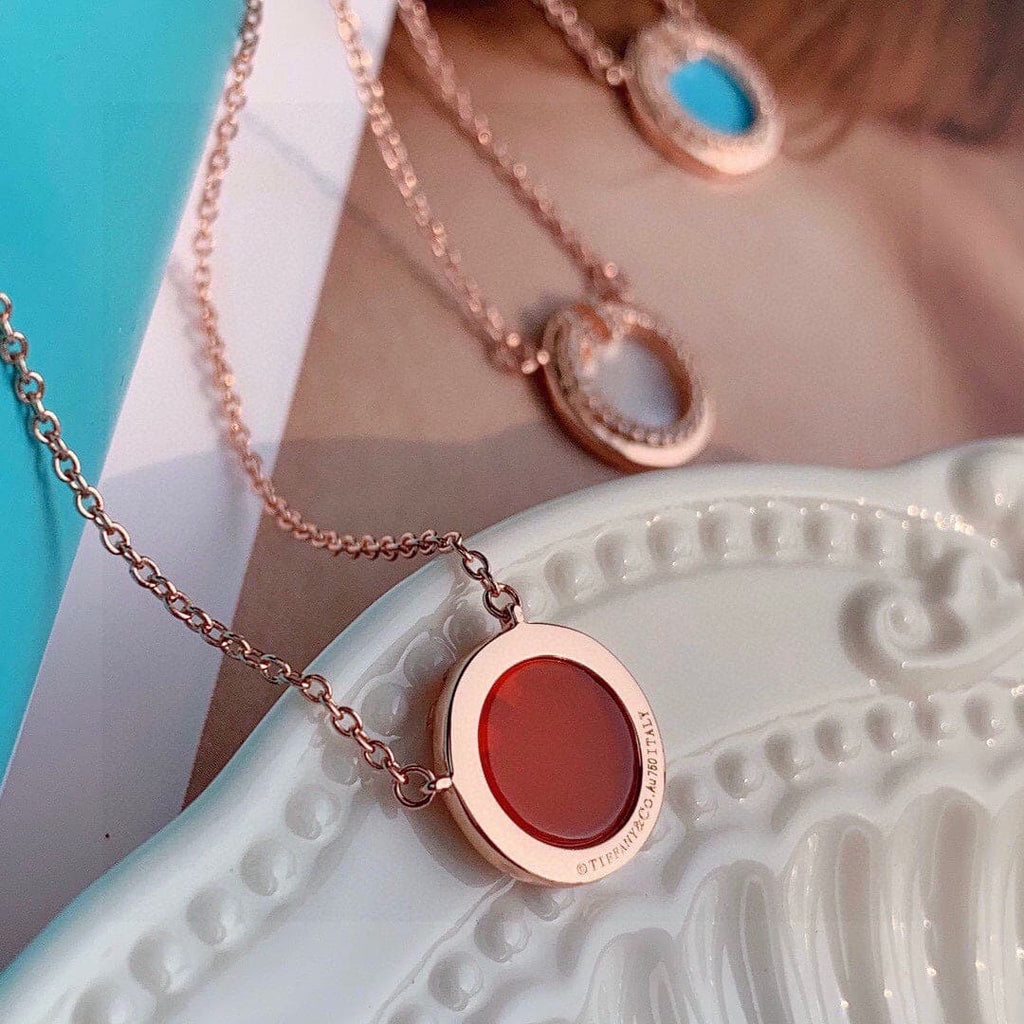 Tiffany Diamond & Turquoise Circle Pendant Necklace