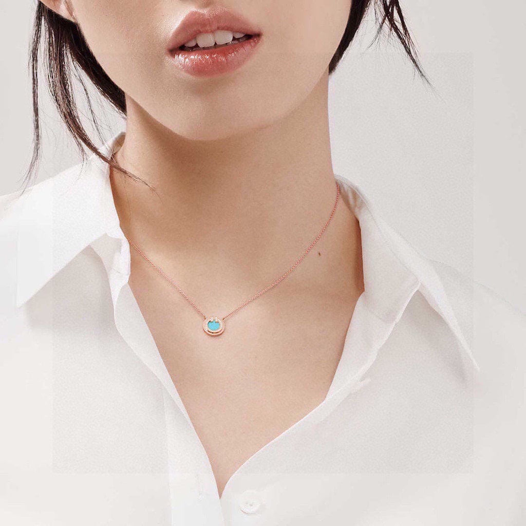 Tiffany Diamond & Turquoise Circle Pendant Necklace