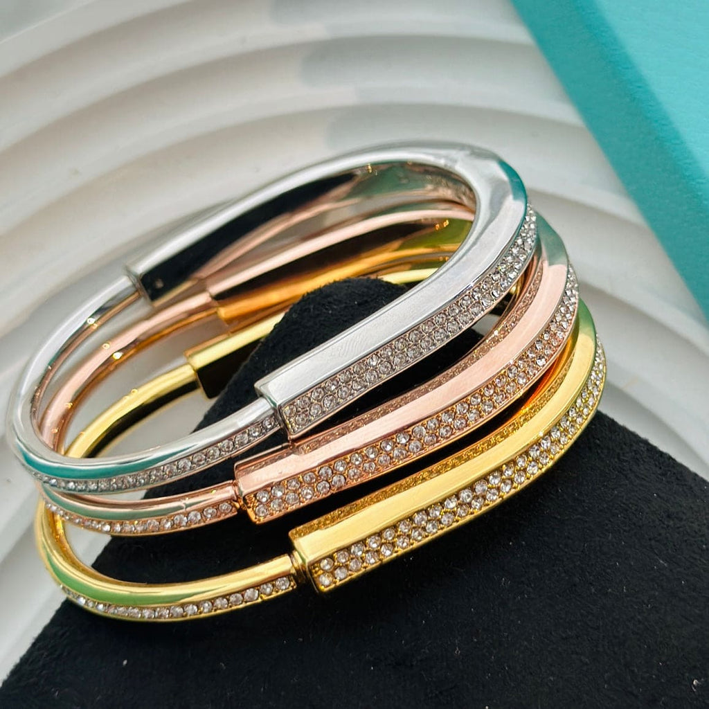 Tiffany Lock Bangle Full Pave Diamond Bracelet - 18K Gold