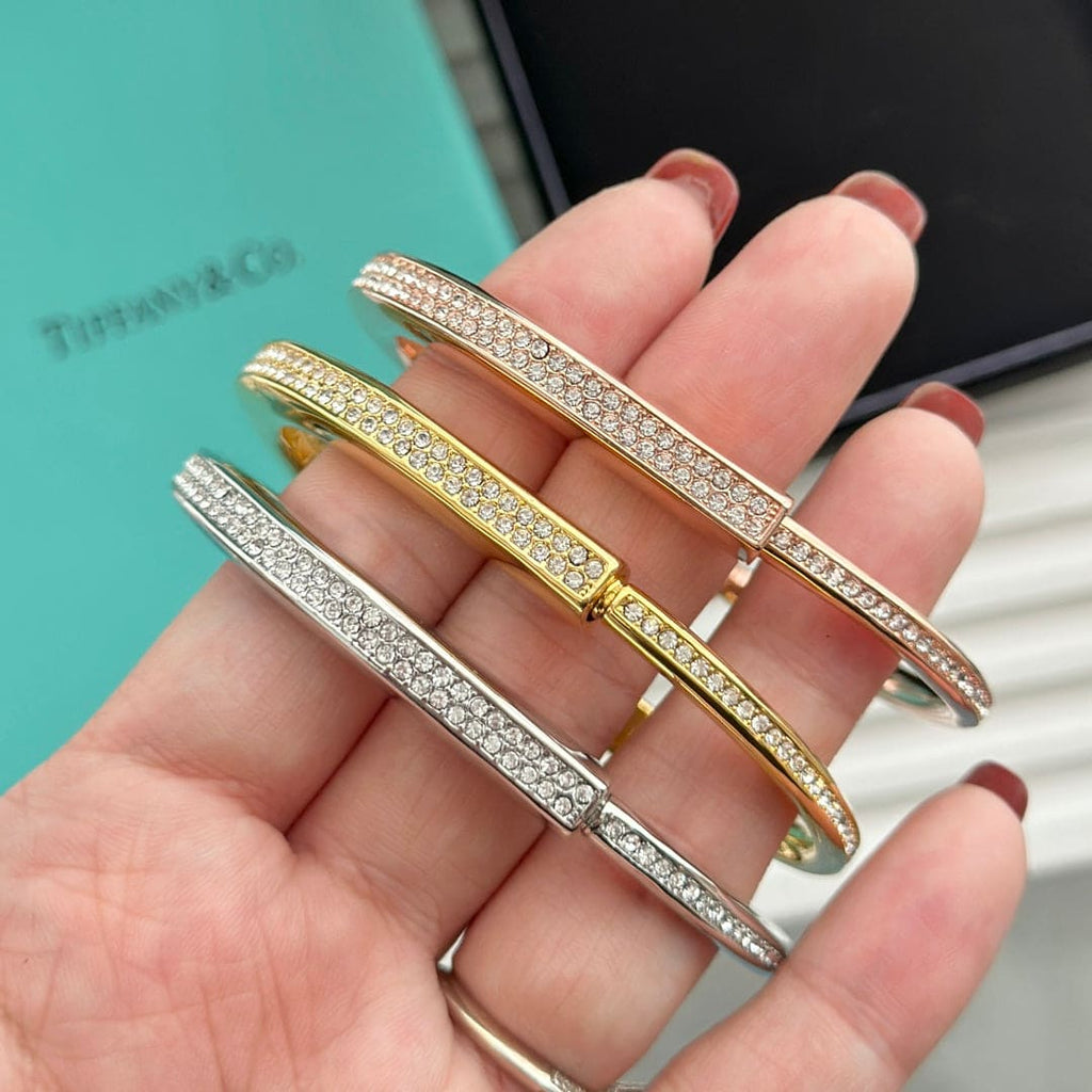Tiffany Lock Bangle Full Pave Diamond Bracelet - 18K Gold