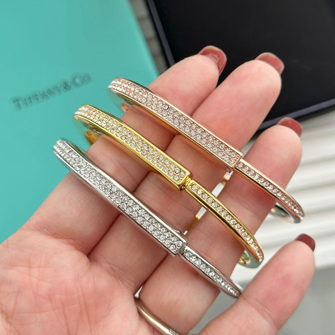Tiffany Lock Bangle Full Pave Diamond Bracelet - 18K Gold