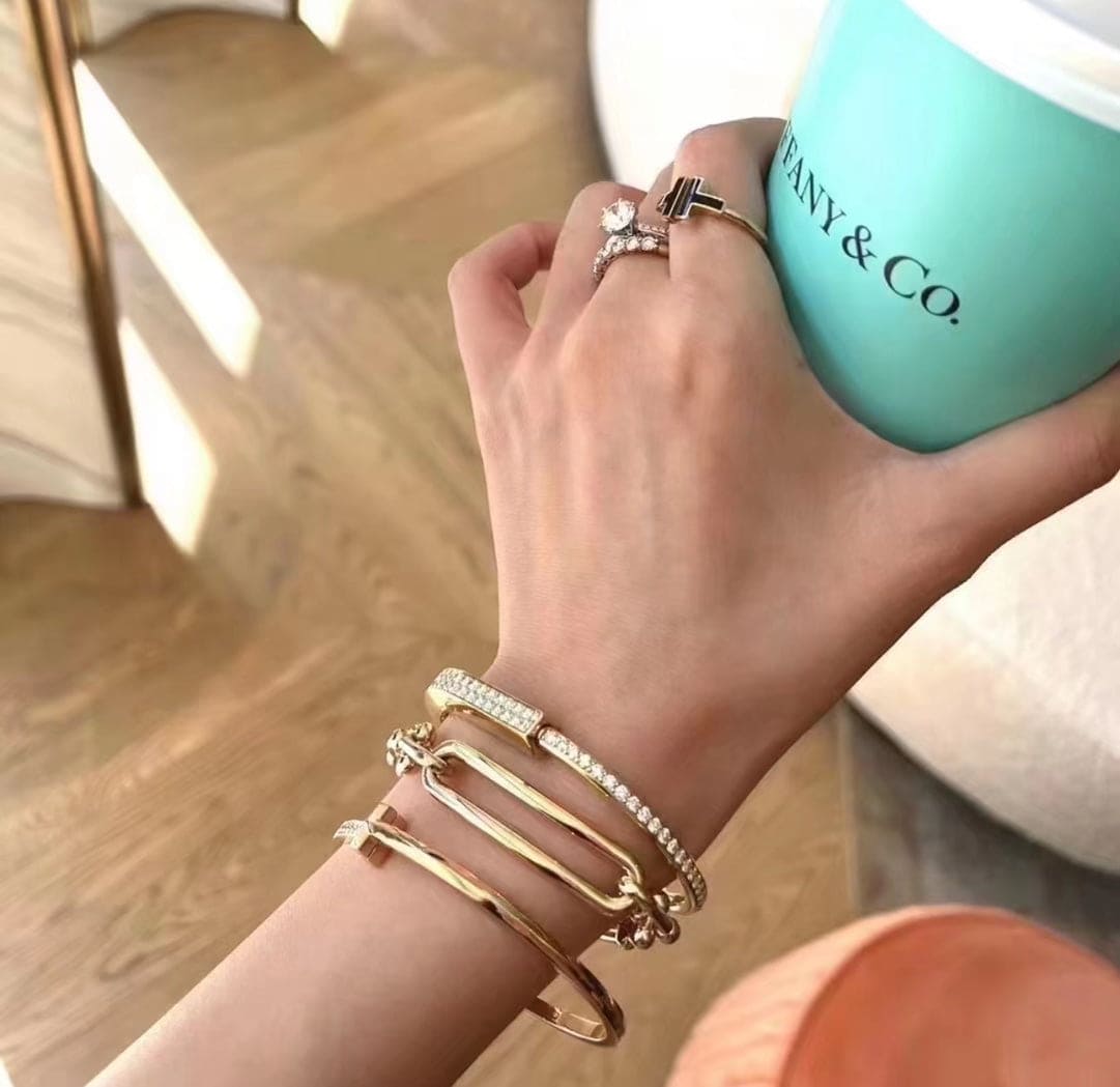 Tiffany Lock Bangle Full Pave Diamond Bracelet - 18K Gold