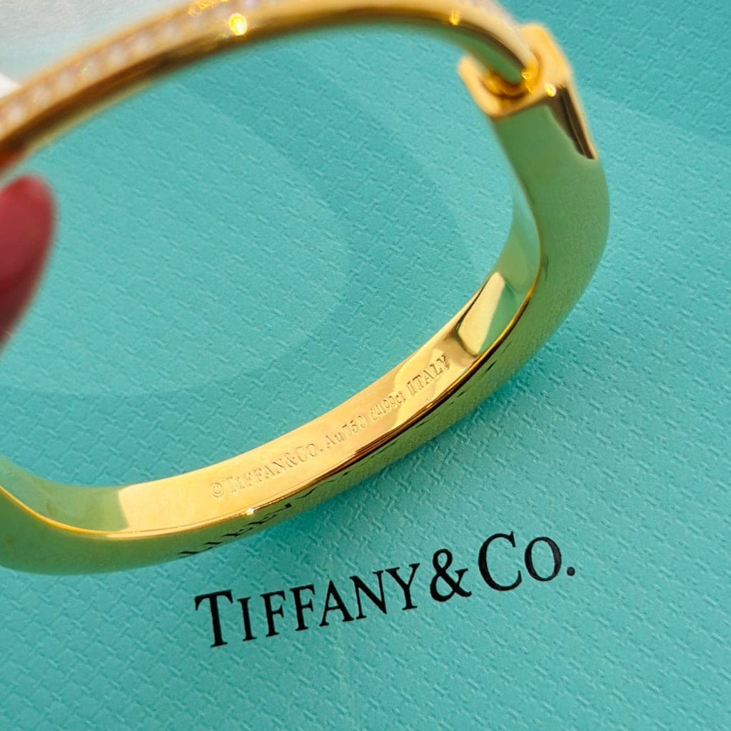 Tiffany Lock Bangle Full Pave Diamond Bracelet - 18K Gold
