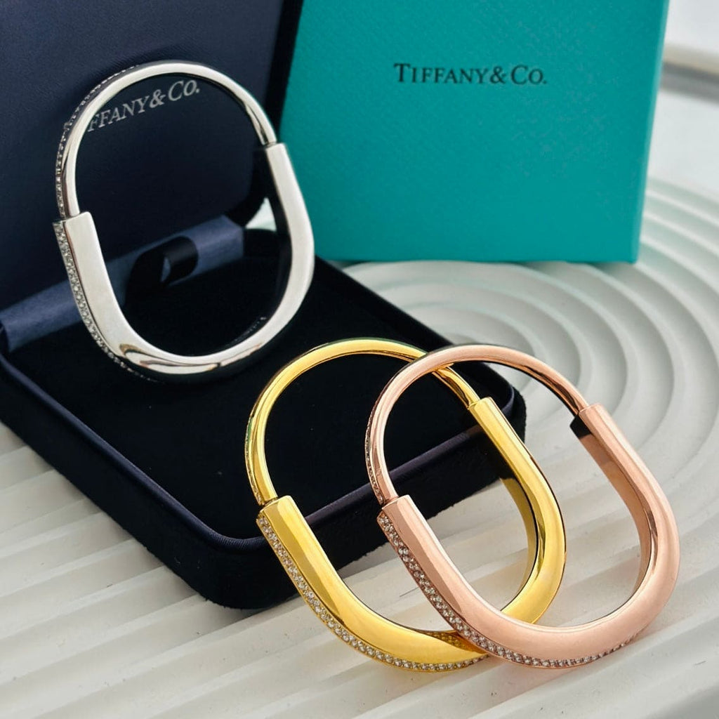 Tiffany Lock Bangle Full Pave Diamond Bracelet - 18K Gold