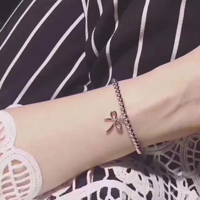 Tiffany Bow Charm Bead Bracelet - 18K White Gold