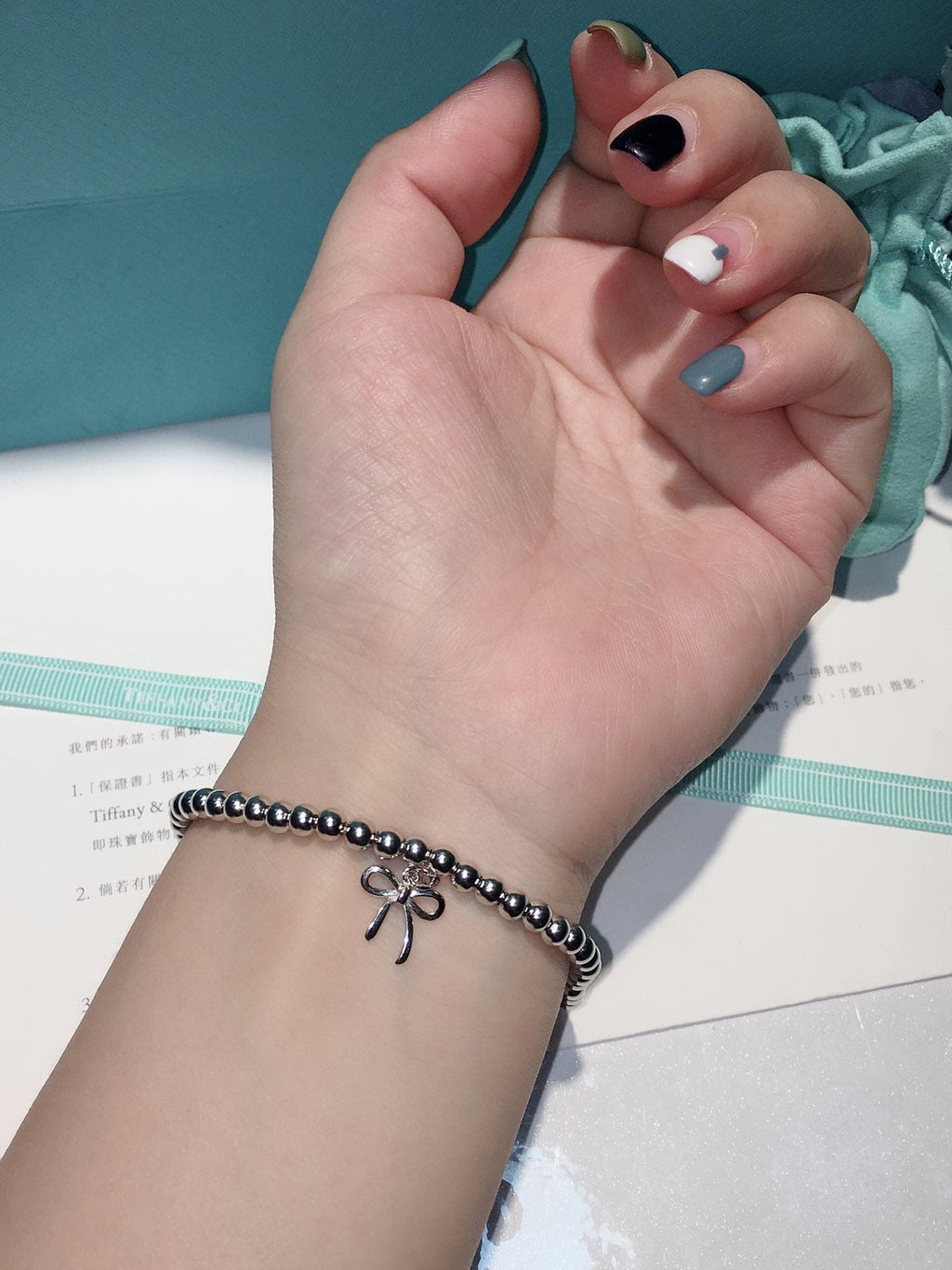 Tiffany Bow Charm Bead Bracelet - 18K White Gold