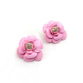 Chanel Pink Camellia Resin Earrings - 18K Yellow Gold