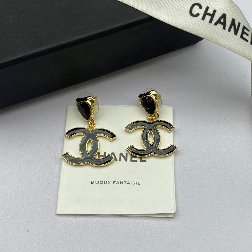 Chanel Classic Black Dangle Earrings - 18K Yellow Gold