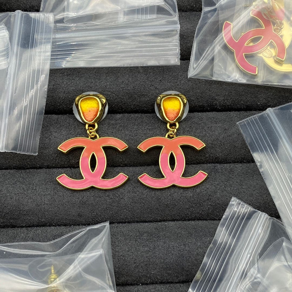 Chanel Classic Pink Dangle Earrings - 18K Yellow Gold