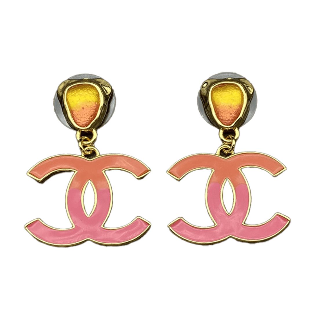 Chanel Classic Pink Dangle Earrings - 18K Yellow Gold
