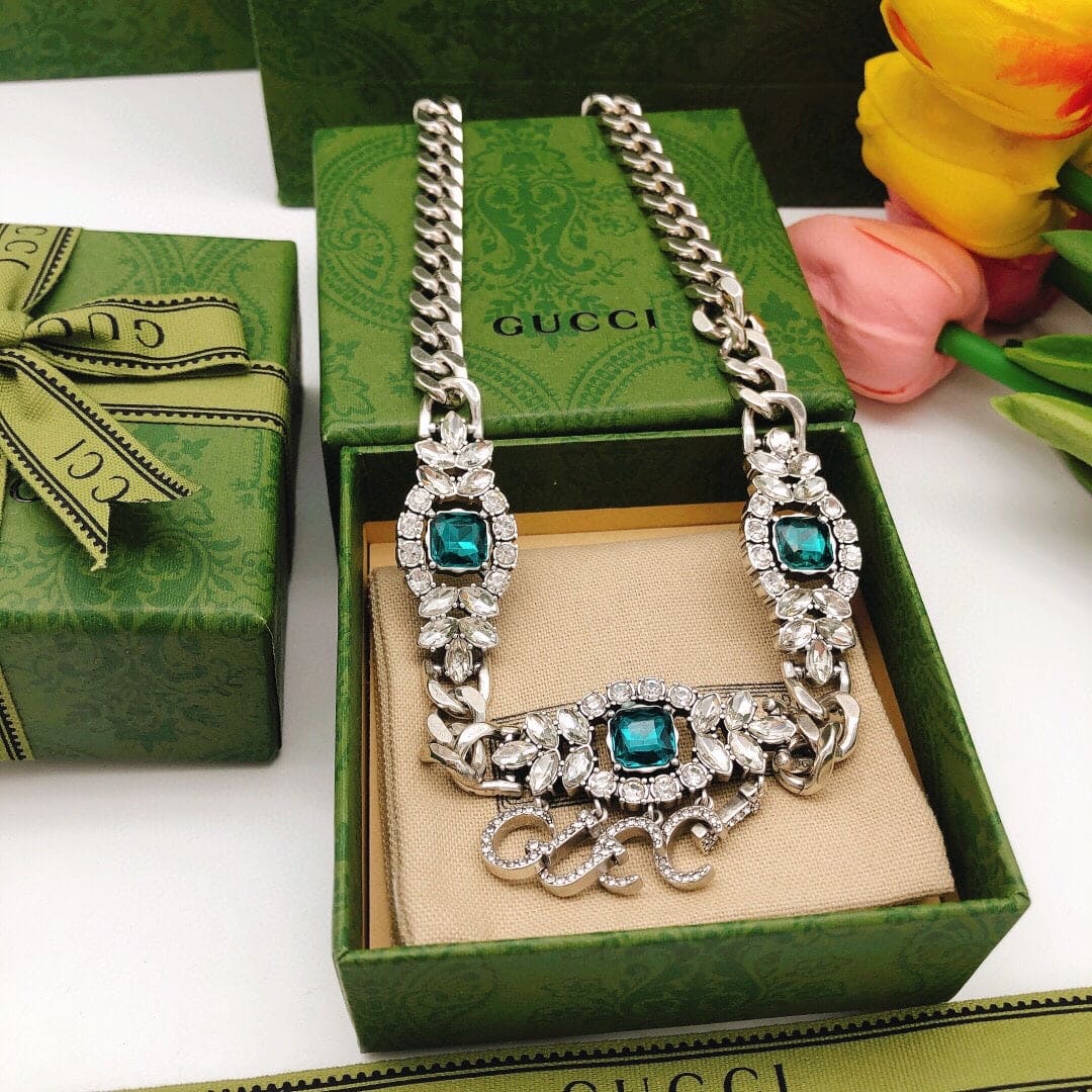 Gucci Double G Script Diamond Necklace