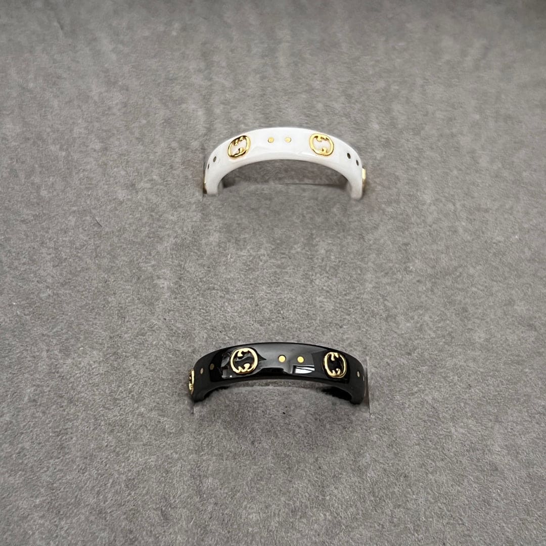 Gucci Double G Icon White Zirconia Ring - 5 mm Width - 18K Yellow Gold