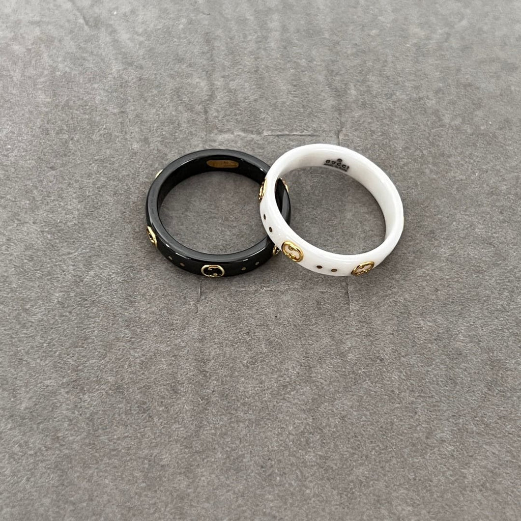 Gucci Double G Icon Black Corundum Ring - 18K Yellow Gold