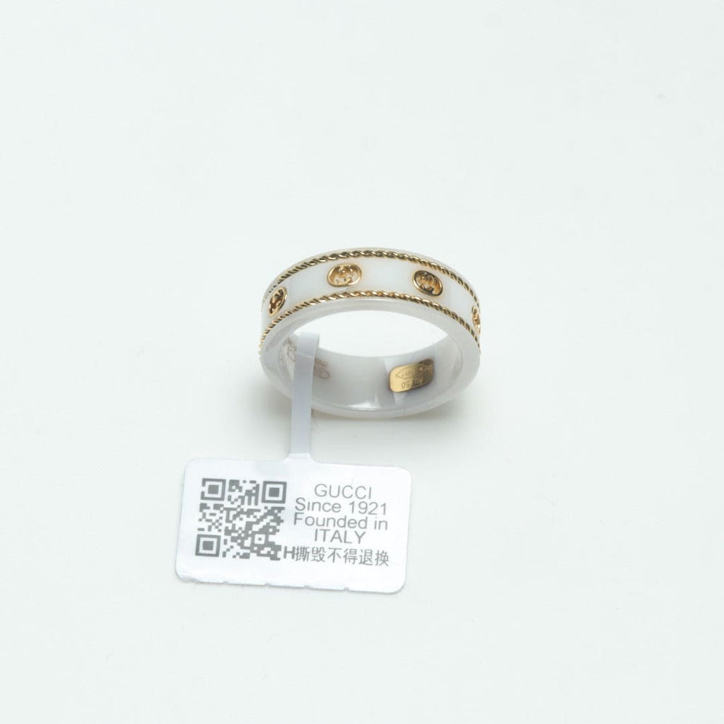 Gucci Double G Interlocking G Icon White Zirconia Ring - 18K Yellow Gold