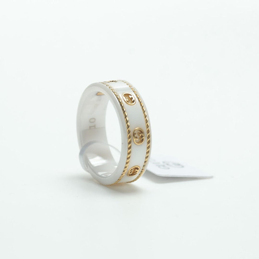 Gucci Double G Interlocking G Icon White Zirconia Ring - 18K Yellow Gold