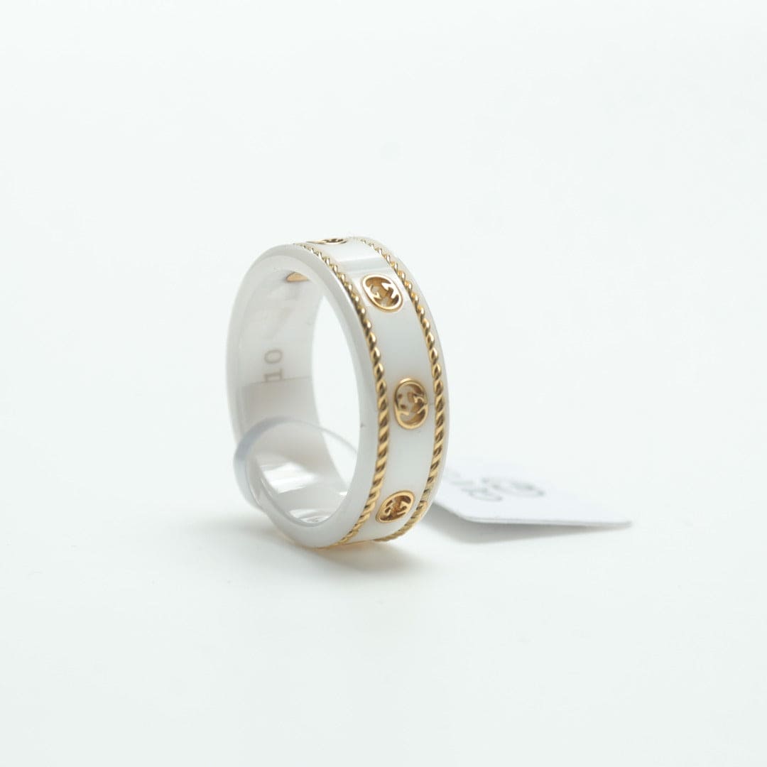 Gucci Double G Interlocking G Icon White Zirconia Ring - 18K Yellow Gold