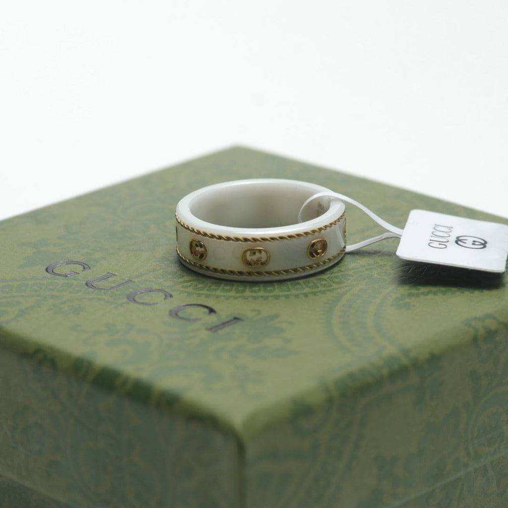Gucci Double G Interlocking G Icon White Zirconia Ring - 18K Yellow Gold
