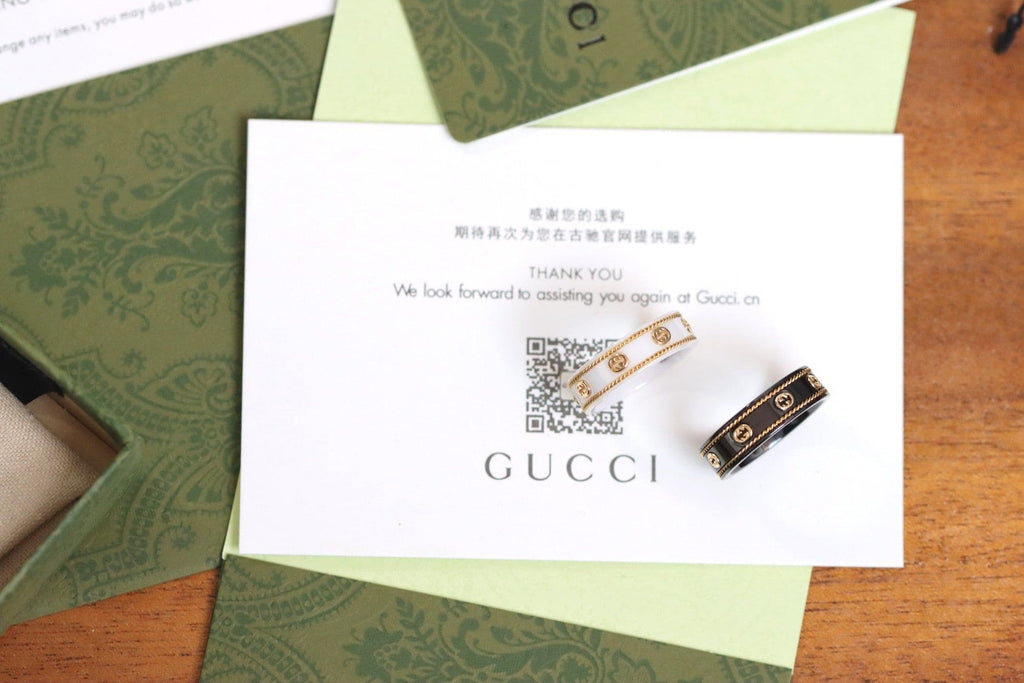 Gucci Double G Interlocking G Icon White Zirconia Ring - 18K Yellow Gold