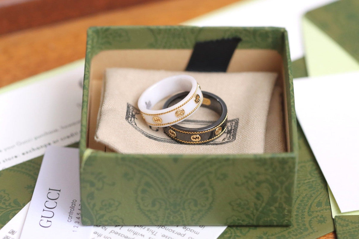 Gucci Double G Interlocking G Icon White Zirconia Ring - 18K Yellow Gold