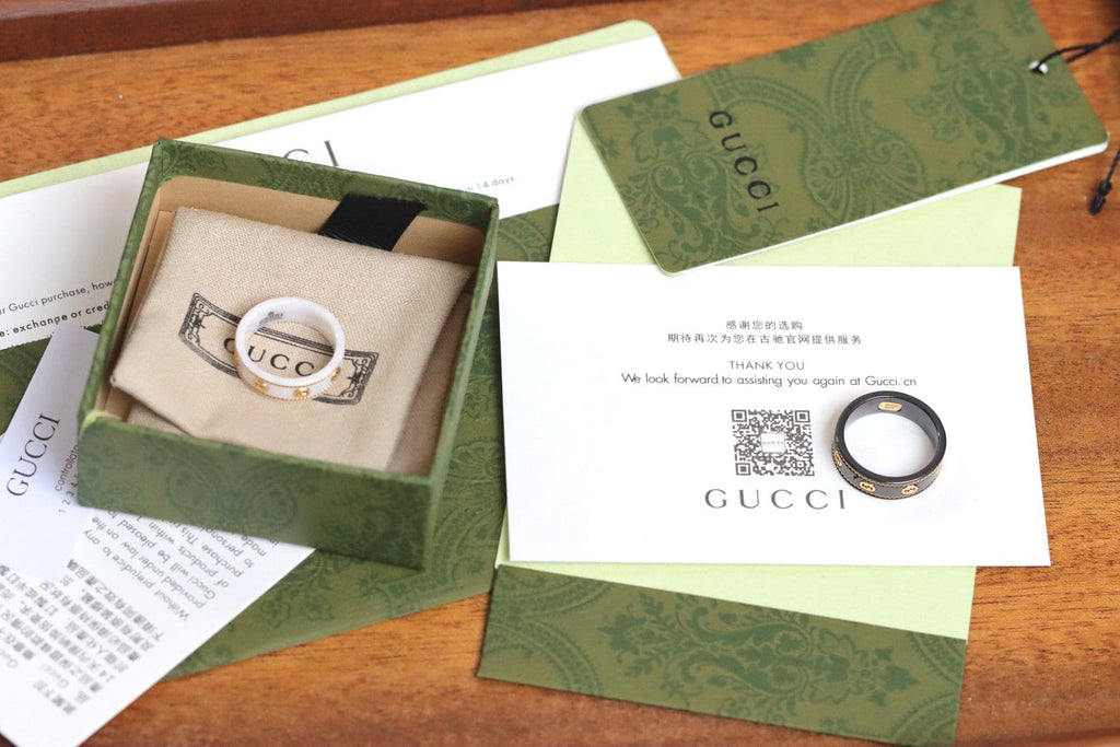 Gucci Double G Interlocking G Icon White Zirconia Ring - 18K Yellow Gold