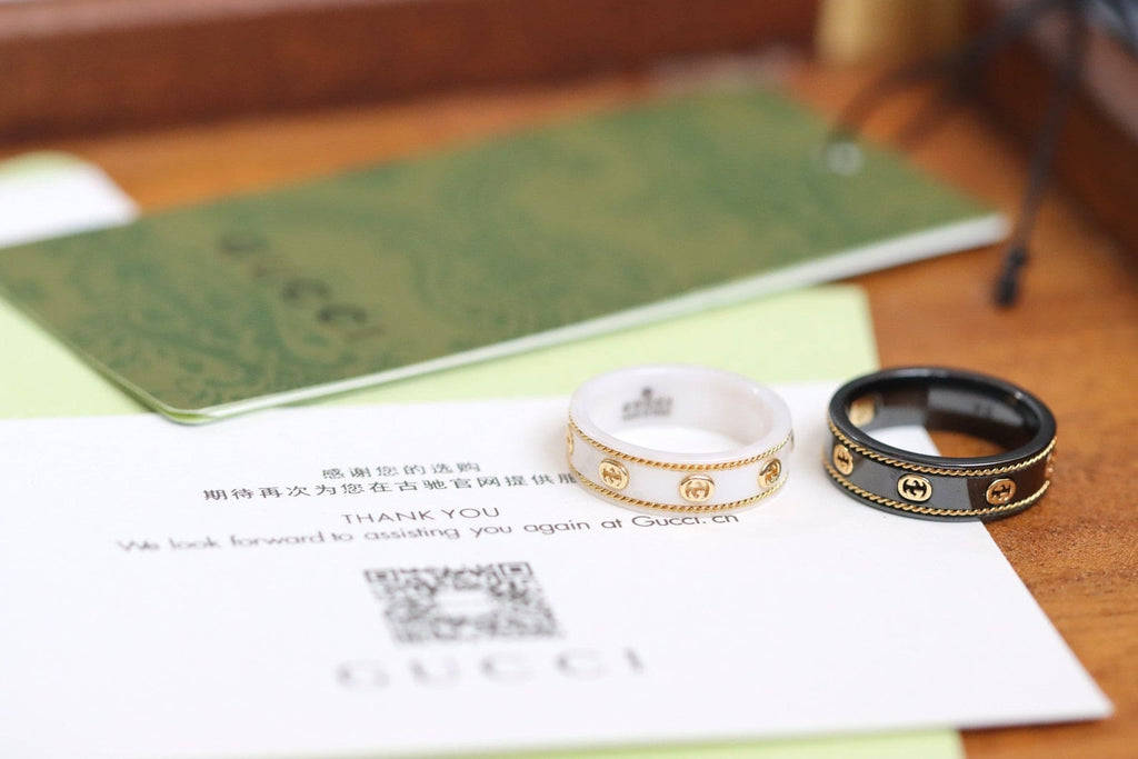 Gucci Double G Interlocking G Icon Black Corundum Ring - 18K Yellow Gold