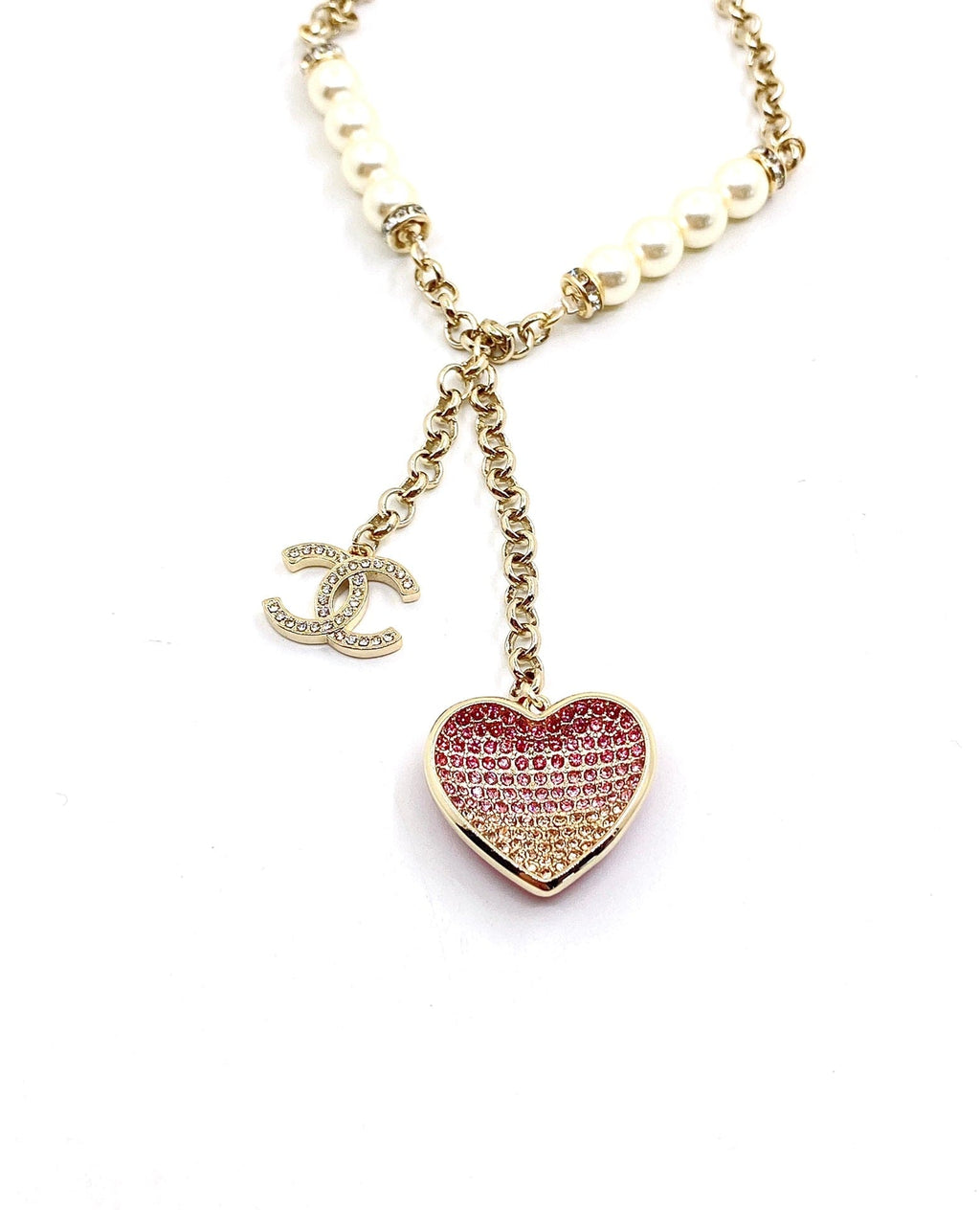 Chanel Pink Heart Diamond Necklace